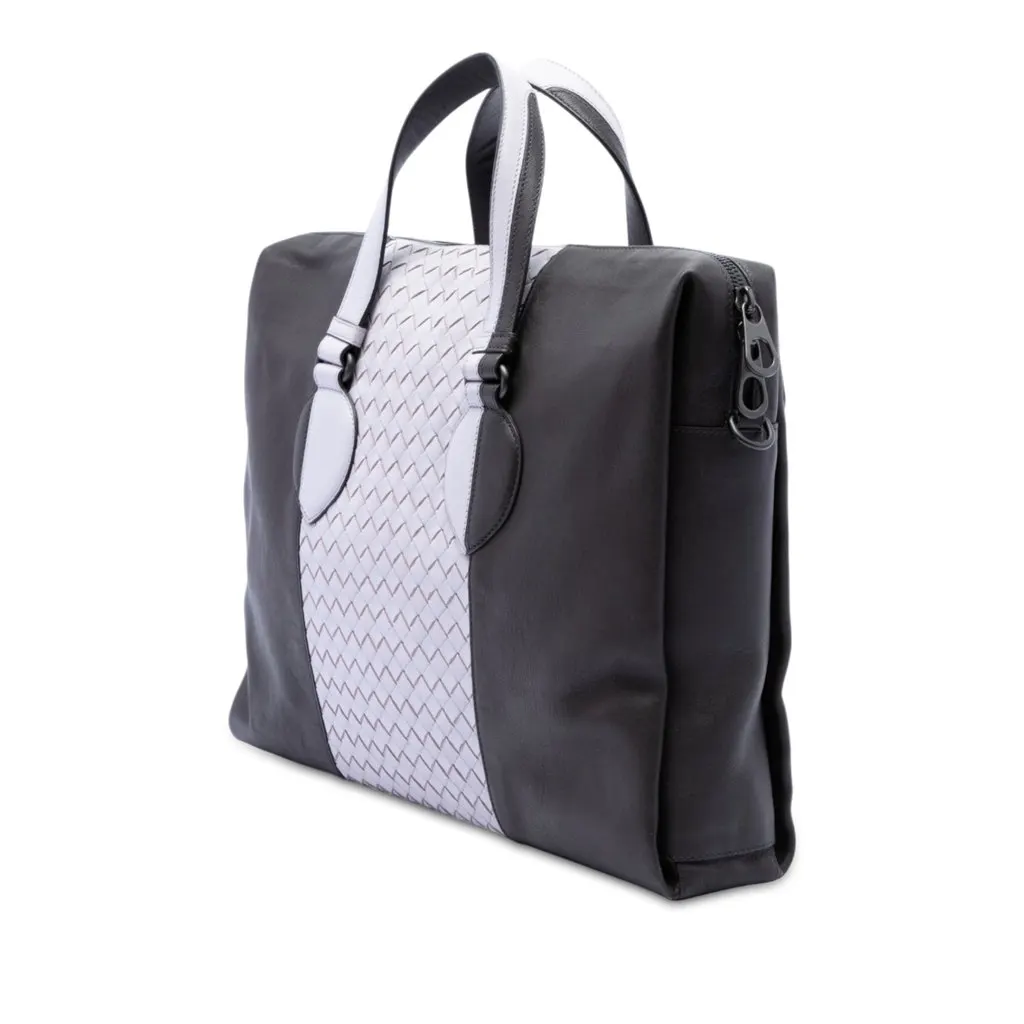 Bottega Veneta Bicolor Intrecciato Trimmed Nappa Business Bag Black Leather Very good - Back View