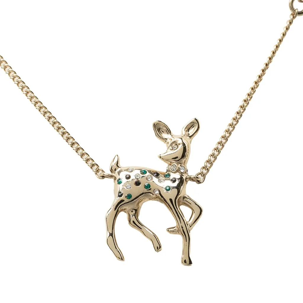 Chanel CC Gold Plated Faux Pearl and Strass Deer Pendant Necklace Gold Metal Very good - Back View