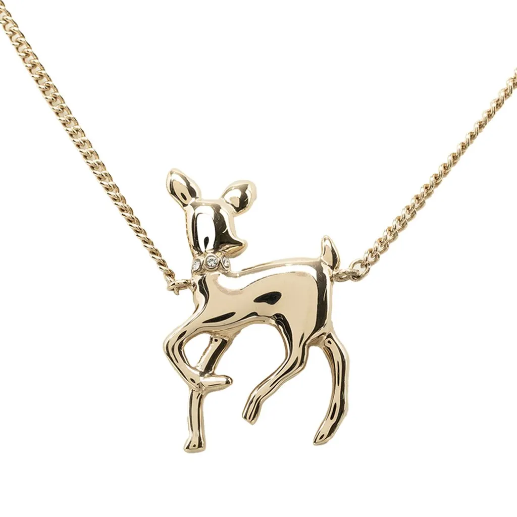 Chanel CC Gold Plated Faux Pearl and Strass Deer Pendant Necklace Gold Metal Very good - Inside View
