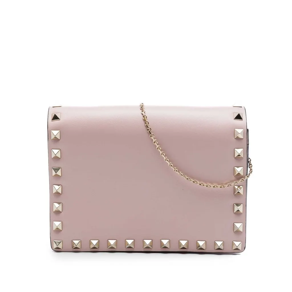 Valentino Leather Rockstud Chain Pouch Pink Leather Very good - Front View