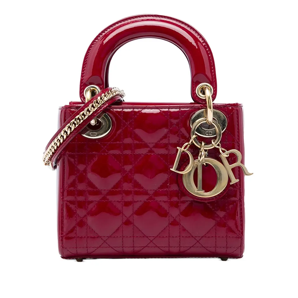 Dior Mini Patent Cannage Lady Dior Red Leather Very good - Front View