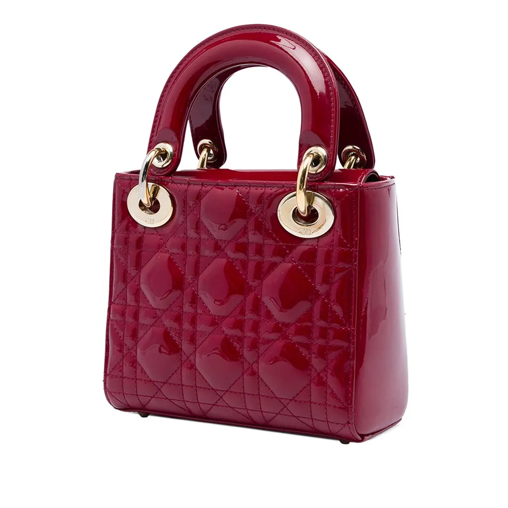 Dior Mini Patent Cannage Lady Dior Red Leather Very good - Back View