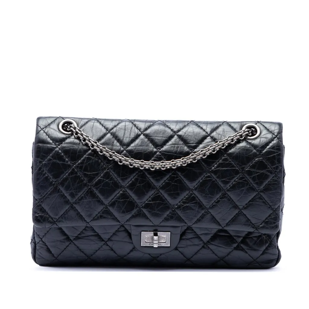 Chanel Quilted Aged Calfskin Reissue 2.55 Double Flap 226 Black Leather Good - Front View