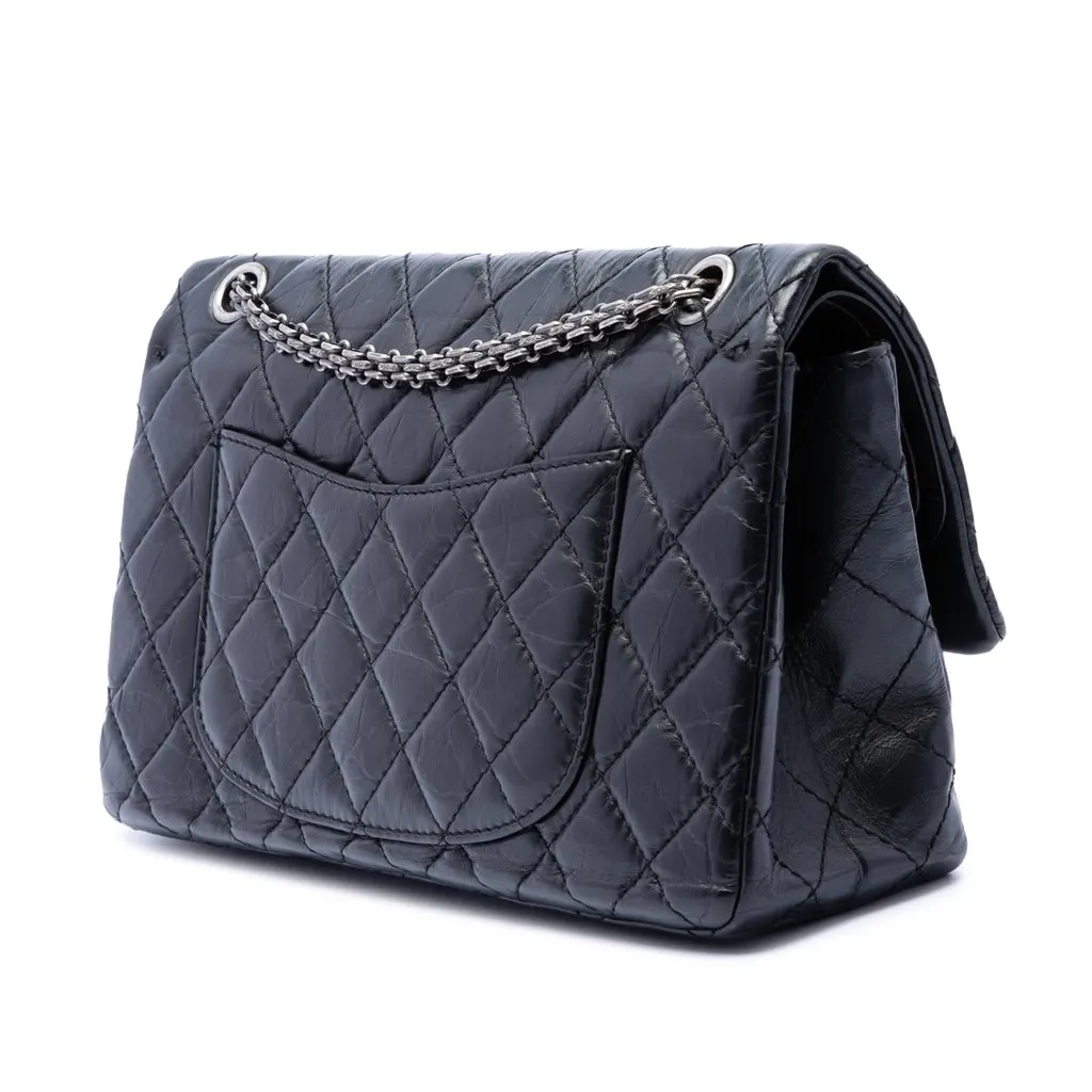 Chanel Quilted Aged Calfskin Reissue 2.55 Double Flap 226 Black Leather Good - Back View