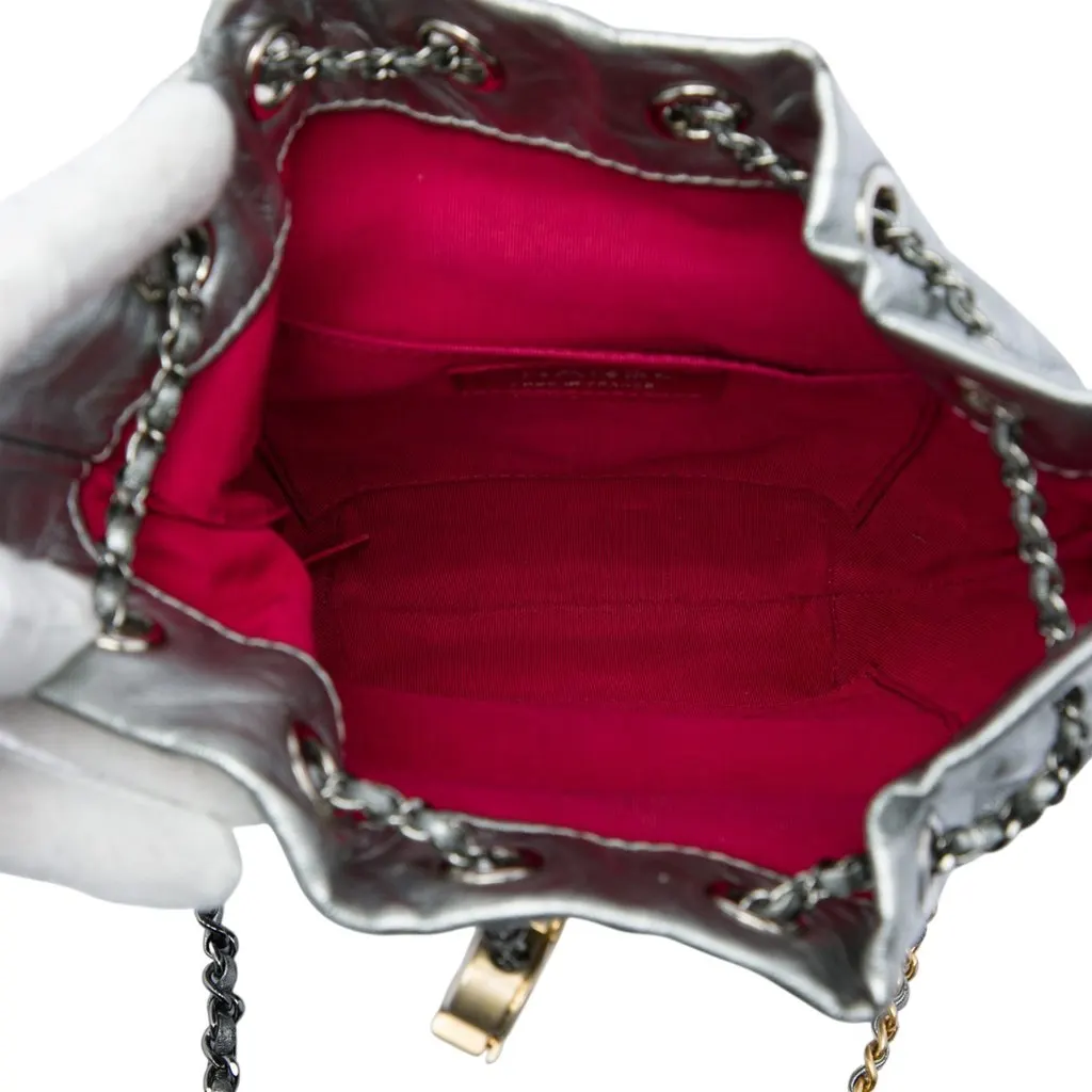Chanel Small Quilted Metallic Aged Calfskin Gabrielle Bucket Bag Silver Leather Very good - Model View