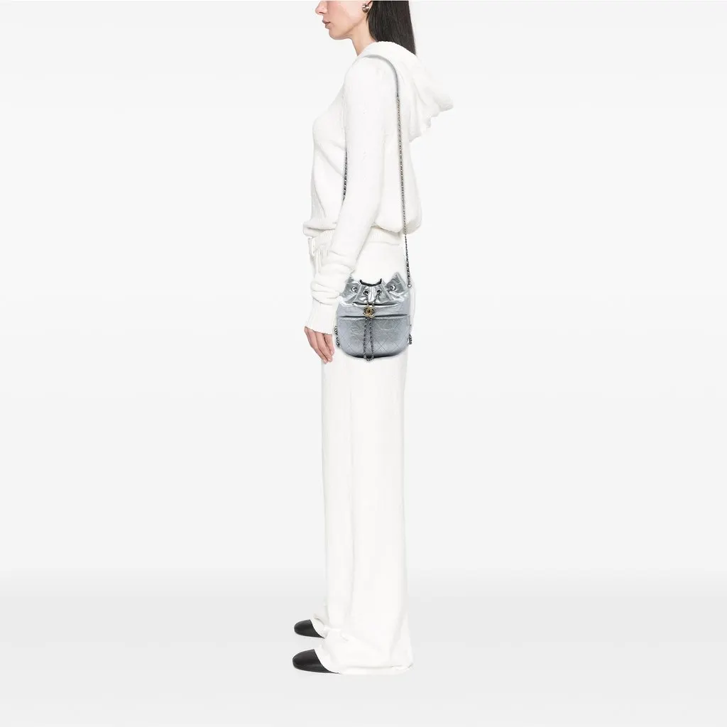 Chanel Small Quilted Metallic Aged Calfskin Gabrielle Bucket Bag Silver Leather Very good - Box View