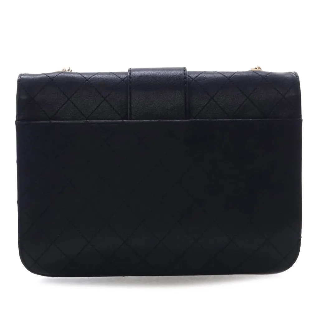 Chanel Large Quilted Sheepskin Front Chain Flap Black Leather Very good - Back View
