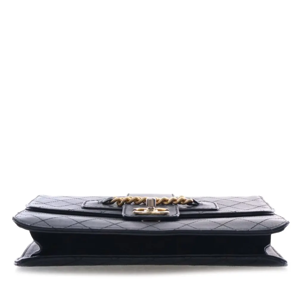 Chanel Large Quilted Sheepskin Front Chain Flap Black Leather Very good - Inside View