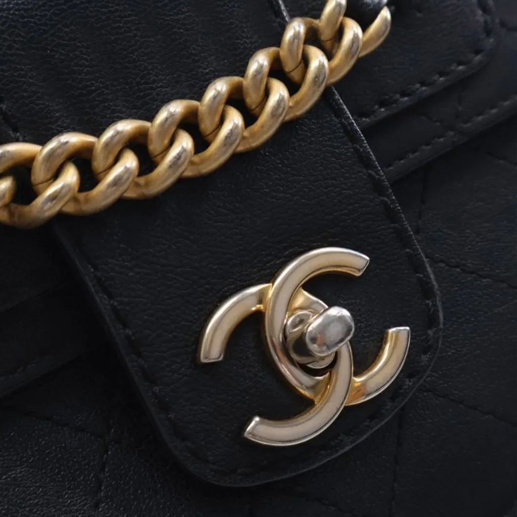 Chanel Large Quilted Sheepskin Front Chain Flap Black Leather Very good - Box View