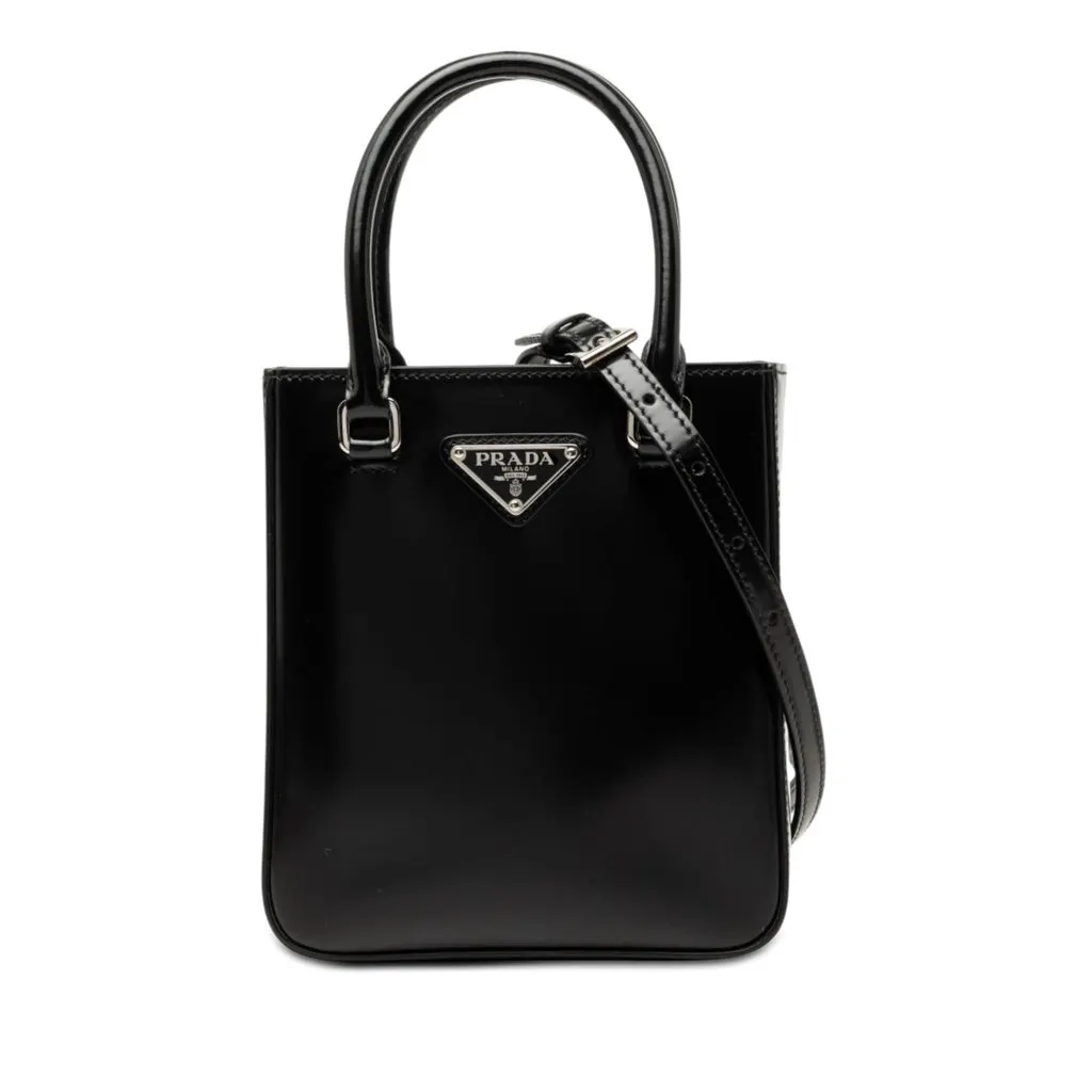 Prada Small Spazzolato Leather Satchel Black Leather Very good - Front View
