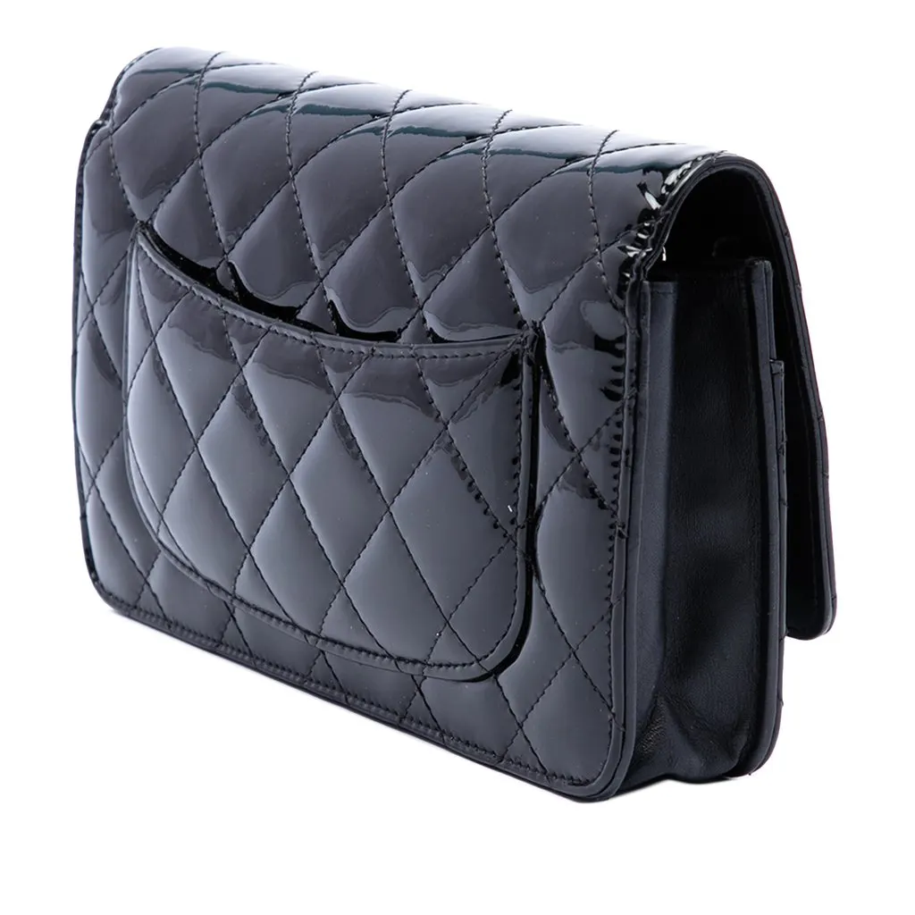 Chanel CC Quilted Patent Wallet On Chain Black Leather Very good - Back View