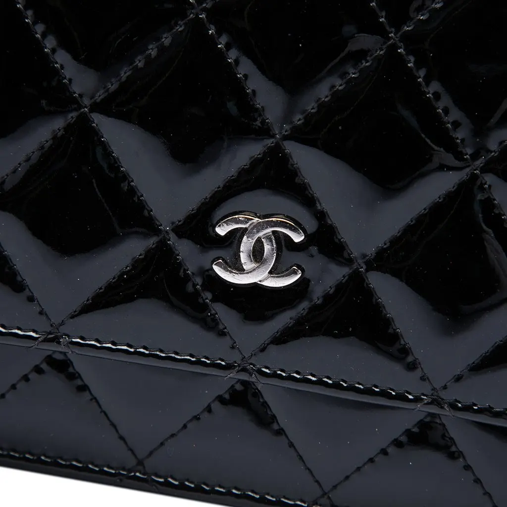Chanel CC Quilted Patent Wallet On Chain Black Leather Very good - Box View