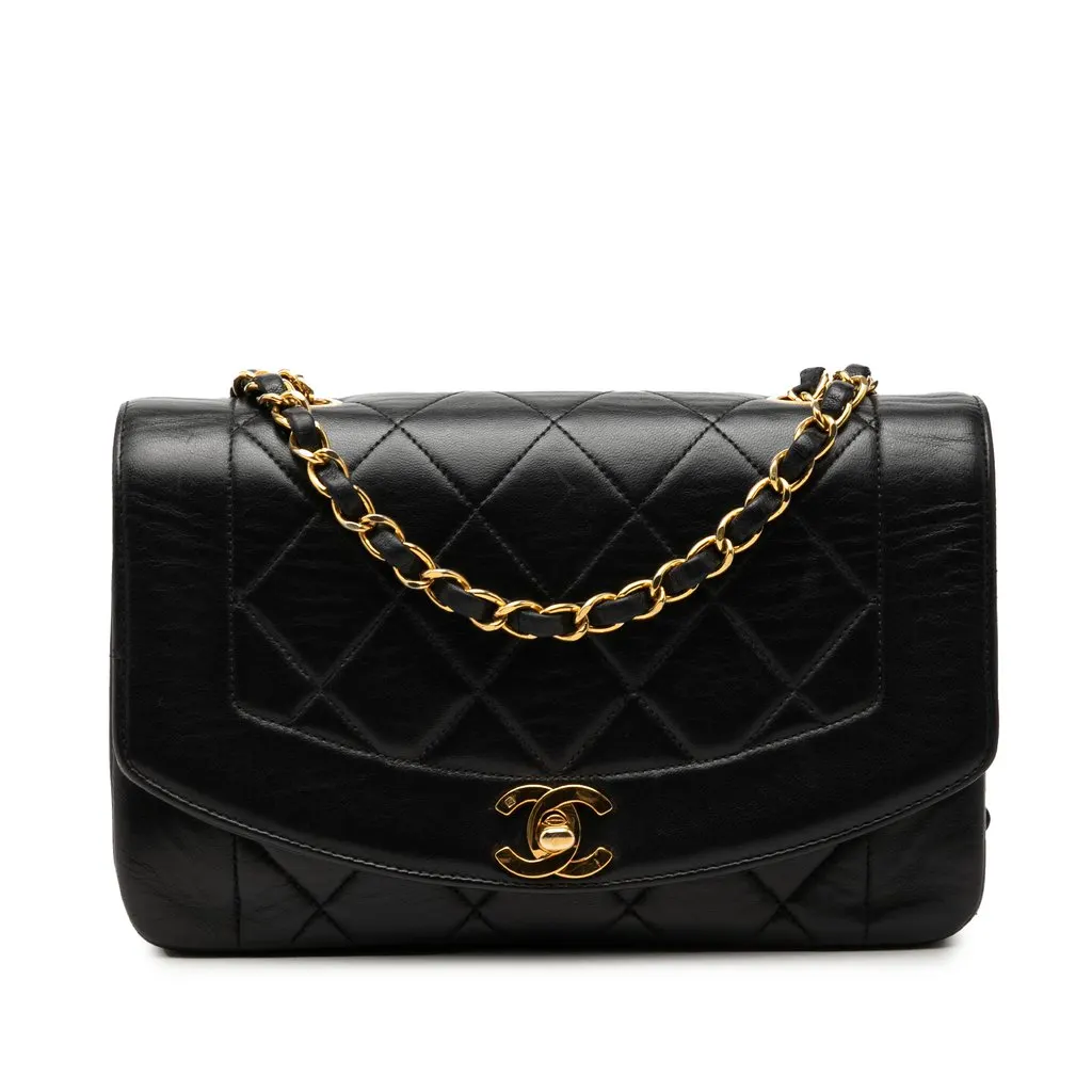 Chanel Small Lambskin Diana Flap Black Leather Very good - Front View