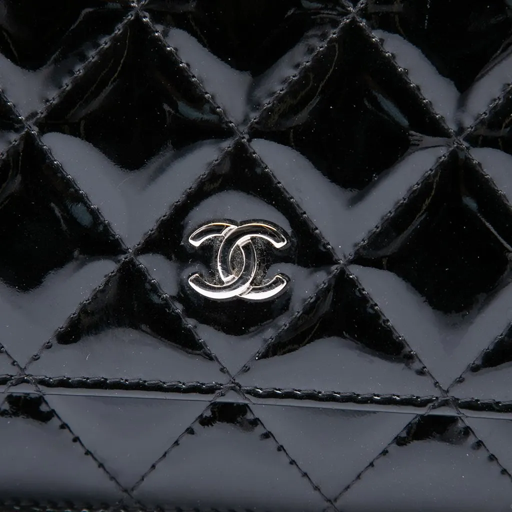 Chanel CC Quilted Patent Wallet On Chain Black Leather Very good - Box View