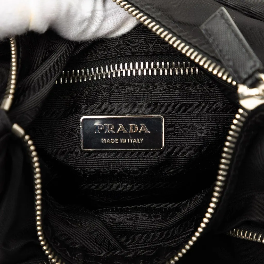 Prada Saffiano Trimmed Tessuto Shoulder Bag Black Very good - Box View