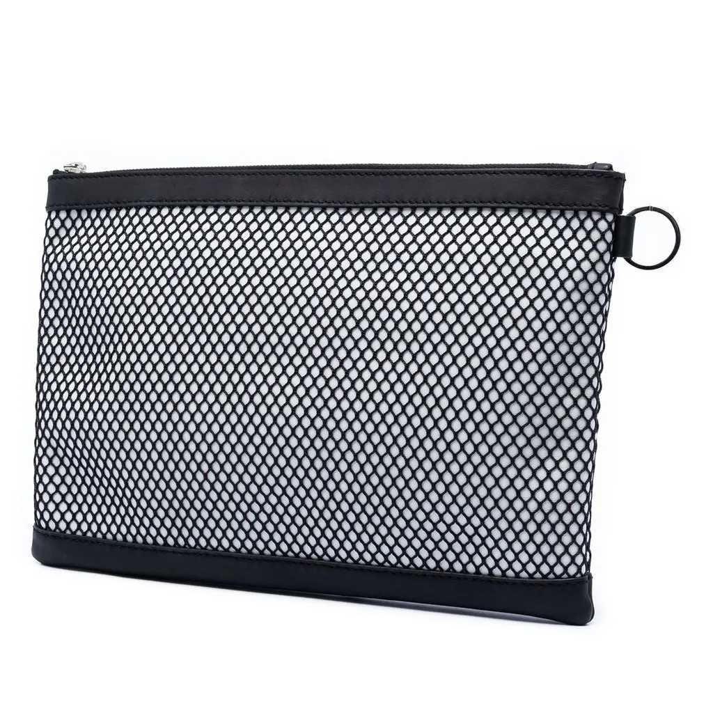 Balenciaga Lambskin and Mesh Motocross Classic Clip Clutch M Black Leather Very good - Back View