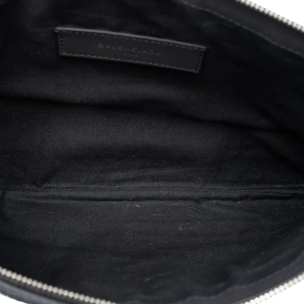 Balenciaga Lambskin and Mesh Motocross Classic Clip Clutch M Black Leather Very good - Model View