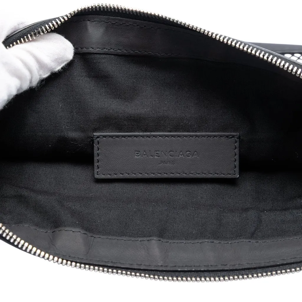 Balenciaga Lambskin and Mesh Motocross Classic Clip Clutch M Black Leather Very good - Box View