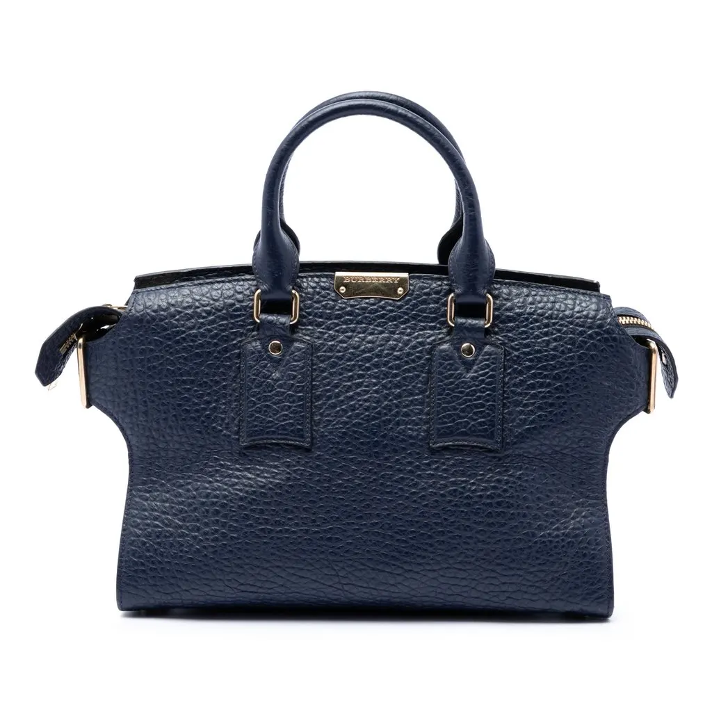 Burberry Medium Grained Leather Clifton Satchel Blue Leather Very good - Front View