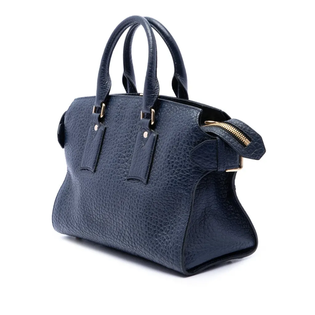 Burberry Medium Grained Leather Clifton Satchel Blue Leather Very good - Back View