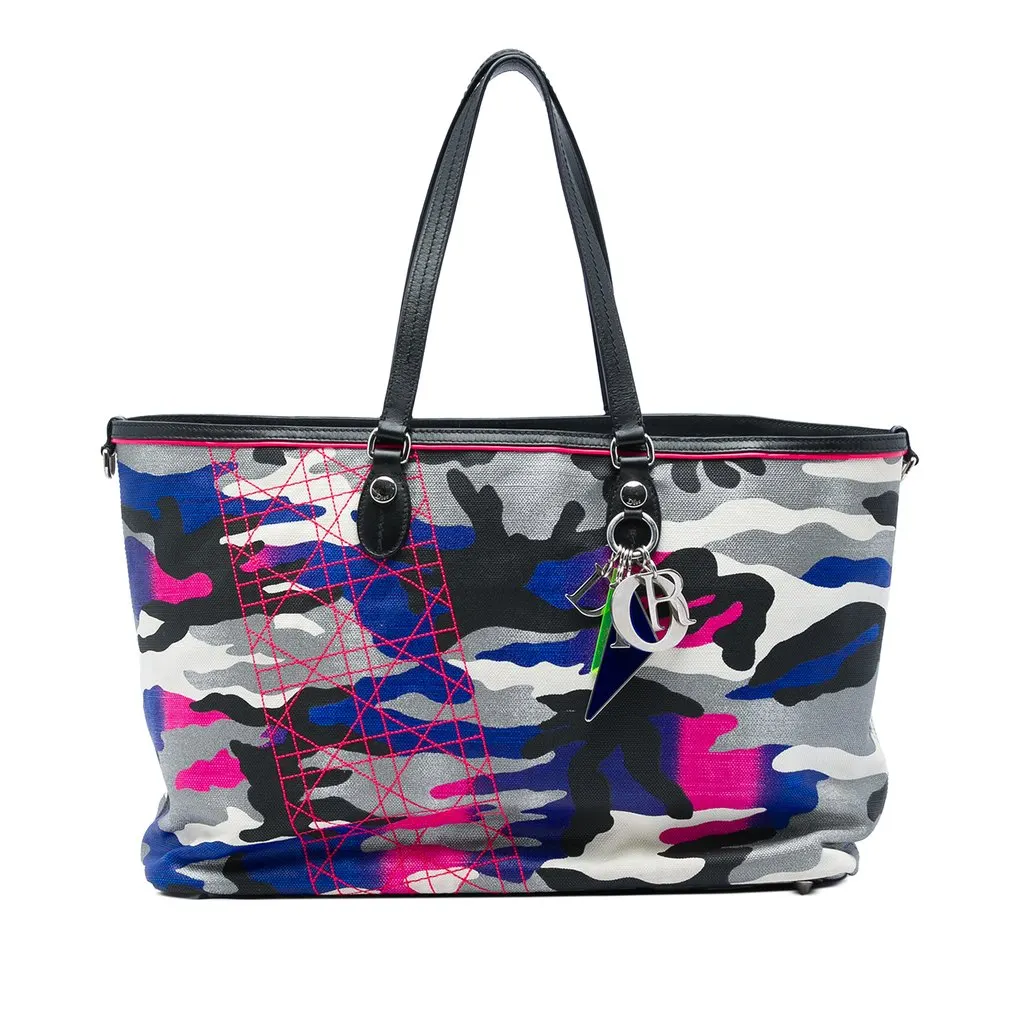 Dior Anselm Reyle Large Canvas Camouflage Tote Grey Canvas Good - Front View