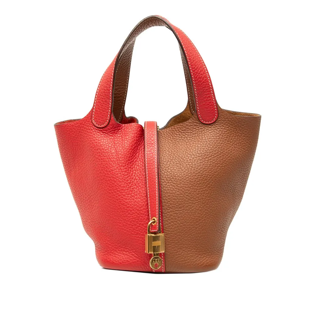 Hermès Clemence Picotin Lock 18 Casaque Brown Leather Very good - Front View