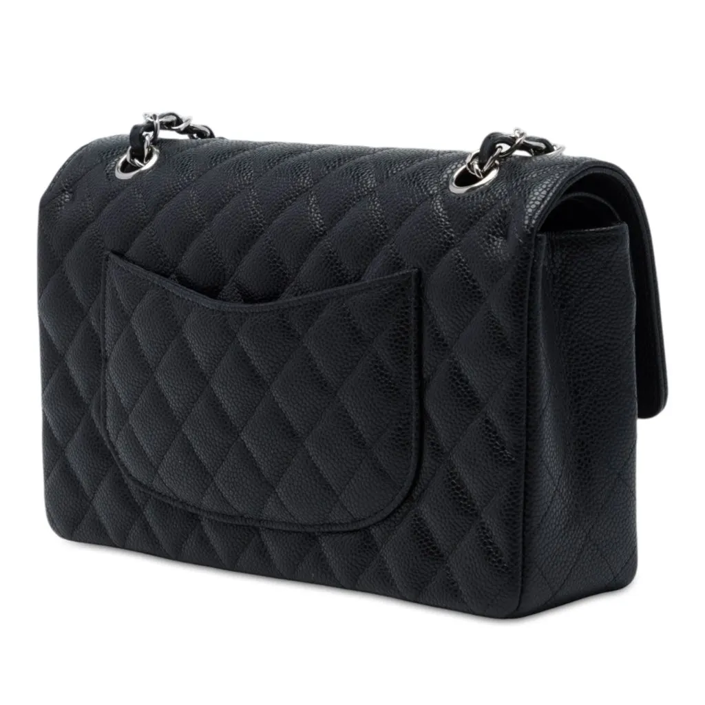 Chanel Medium Classic Caviar Double Flap Black Leather Very good - Back View