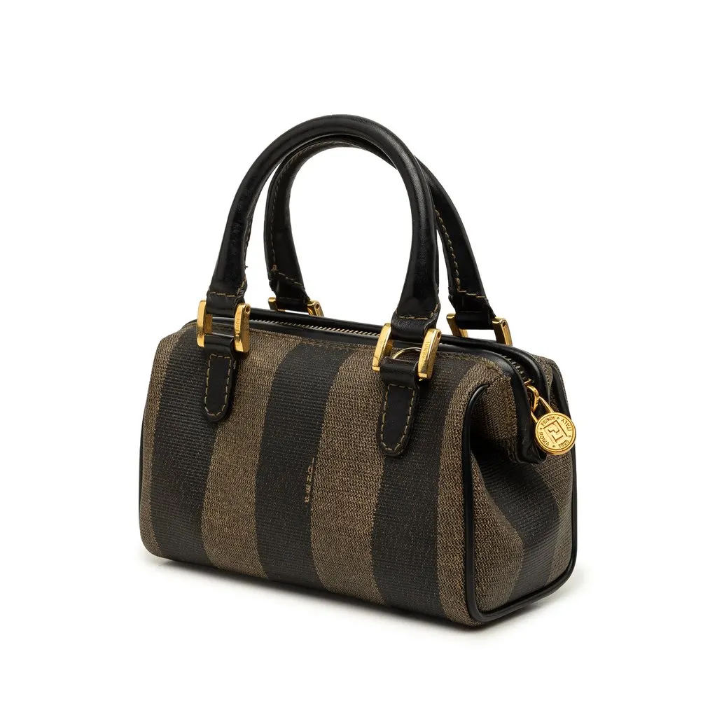 Fendi Mini Pequin Coated Canvas Convertible Boston Bag Brown Canvas Good - Back View