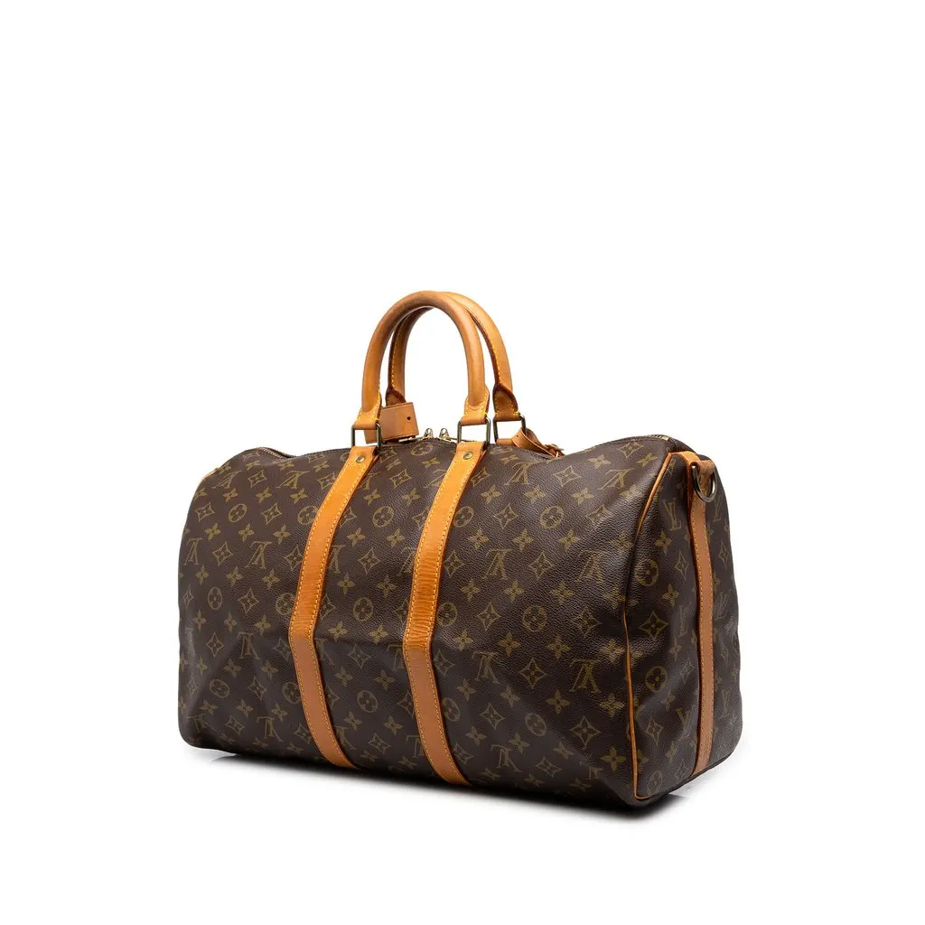 Louis Vuitton Monogram Keepall Bandouliere 45 Brown Canvas Good - Back View