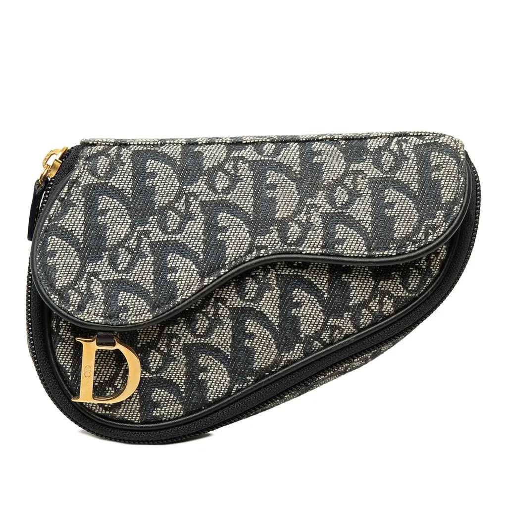 Dior Diorissimo Canvas Saddle Pouch Blue Canvas Very good - Front View