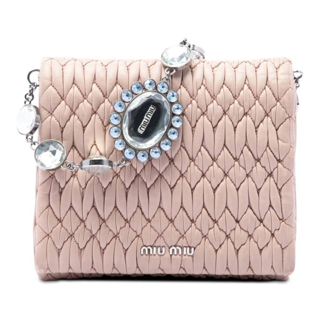 Miu Miu Matelasse Nappa Crystal Chain Satchel Brown Leather Very good - Front View