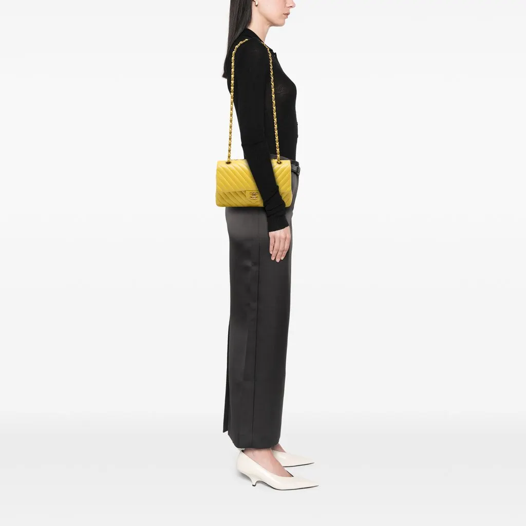 Chanel Medium Classic Chevron Lambskin Double Flap Yellow Leather Very good - Box View