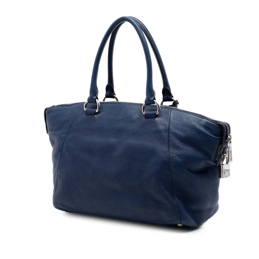 Prada Vitello Daino Double Handle Satchel Blue Leather Very good - Back View