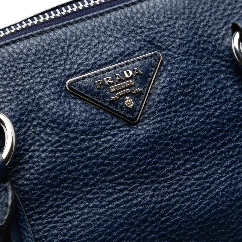 Prada Vitello Daino Double Handle Satchel Blue Leather Very good - Box View