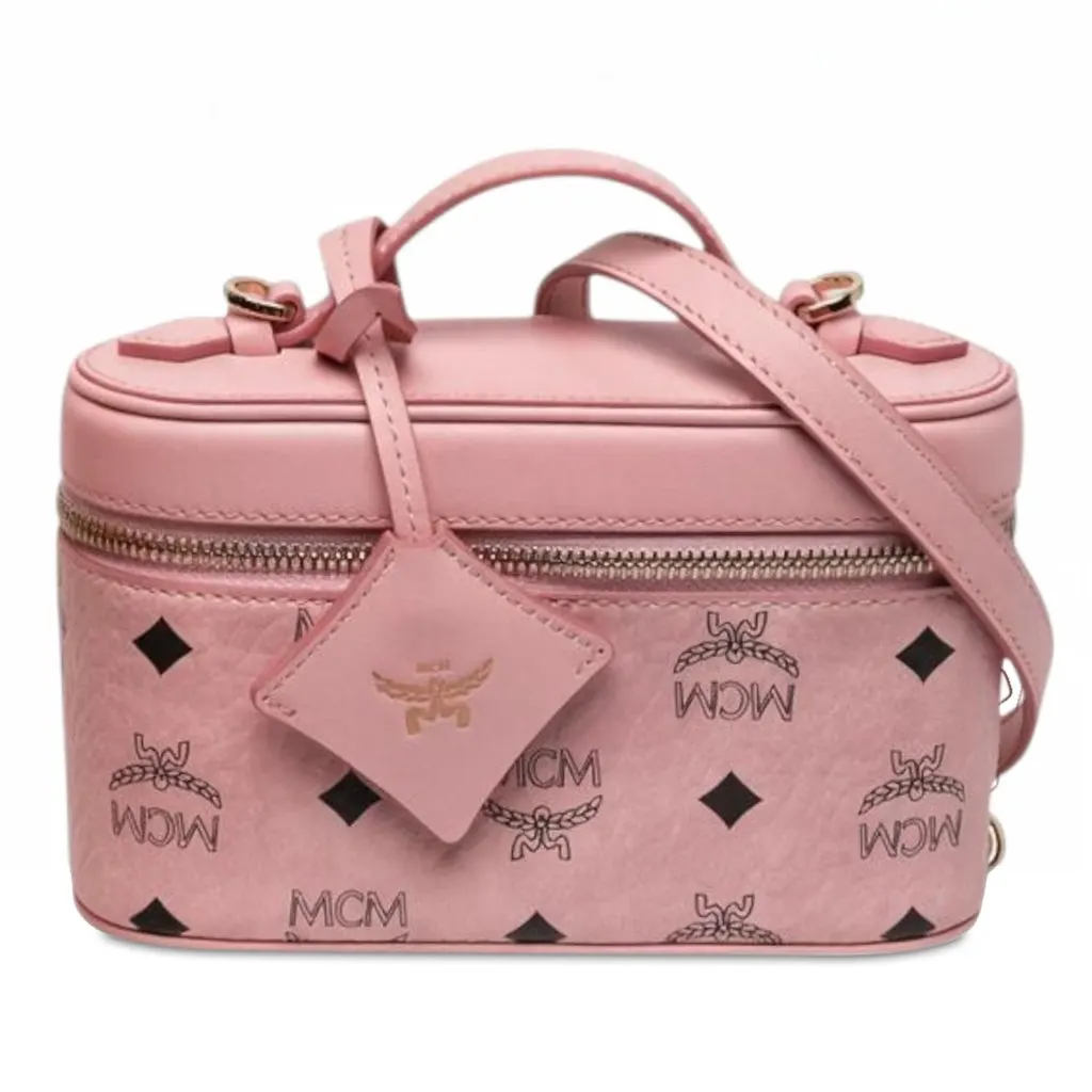MCM Mini Visetos Coated Canvas Aren Vanity Case Pink Canvas Never worn - Front View