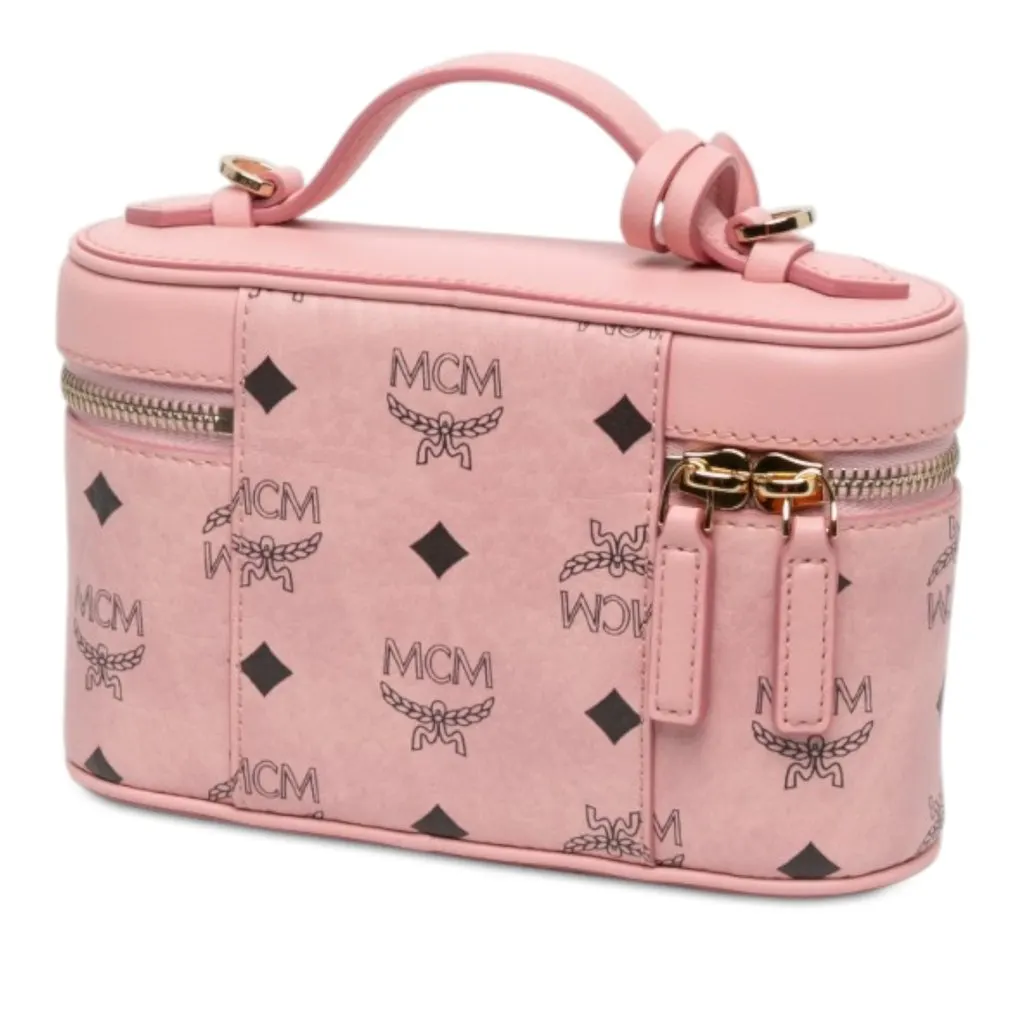 MCM Mini Visetos Coated Canvas Aren Vanity Case Pink Canvas Never worn - Back View