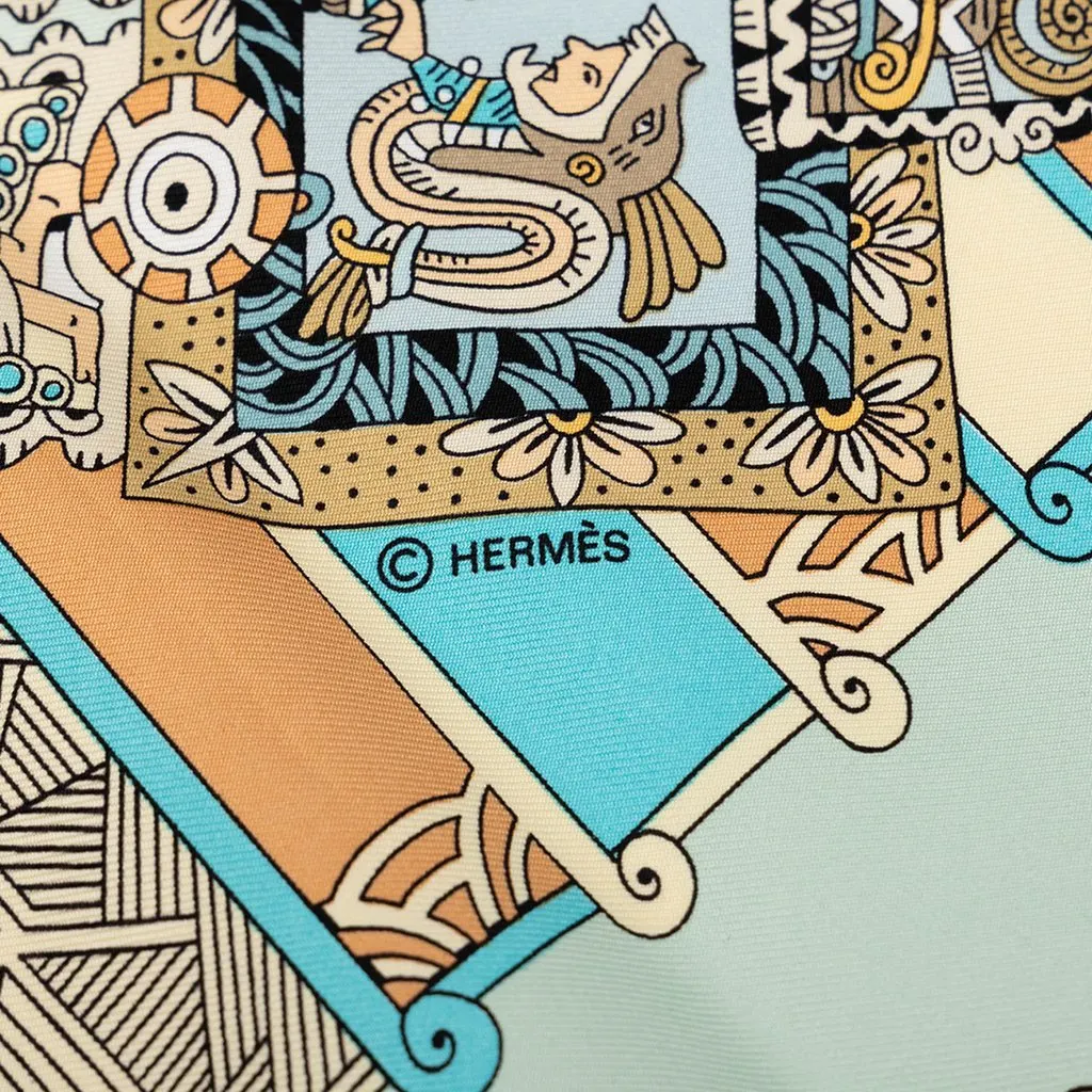Hermès Astres et Soleils Silk Scarf 90 Green Silk Very good - Back View