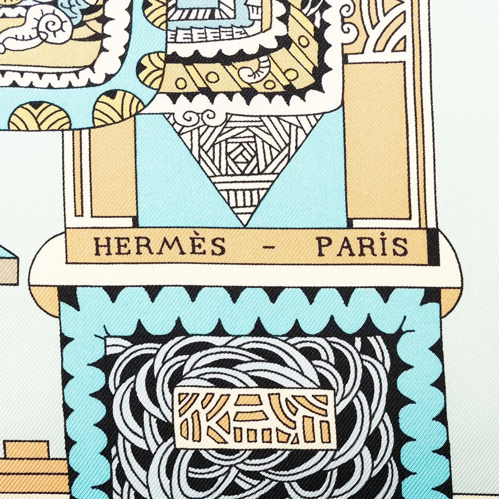 Hermès Astres et Soleils Silk Scarf 90 Green Silk Very good - Model View