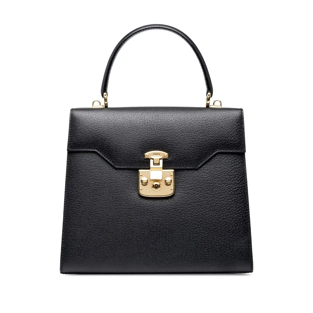 Gucci Calfskin Lady Lock Satchel Black Leather Very good - Front View