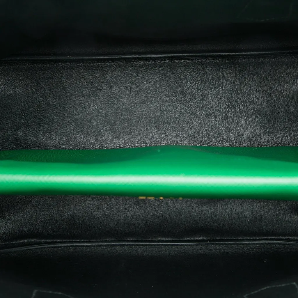 Prada Large Saffiano Cuir Double Satchel Green Leather Very good - Model View