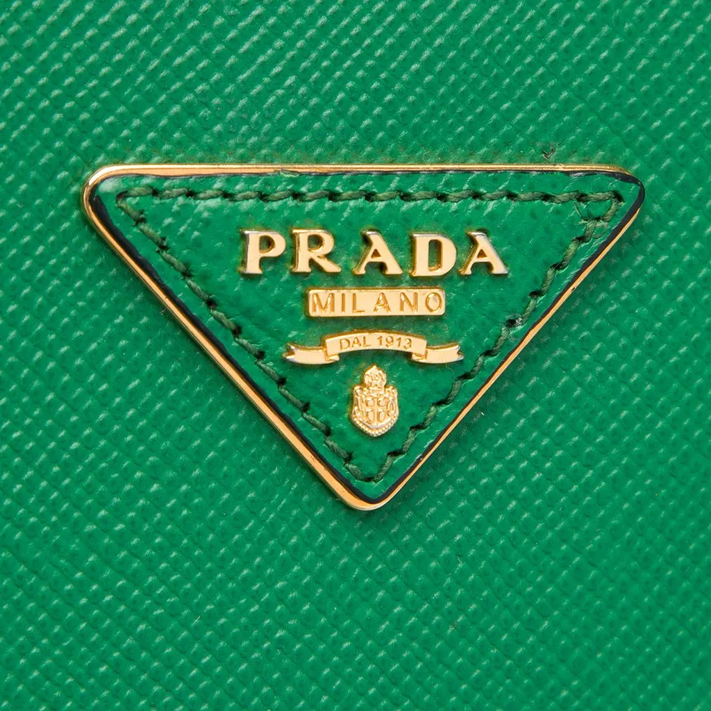 Prada Large Saffiano Cuir Double Satchel Green Leather Very good - Box View