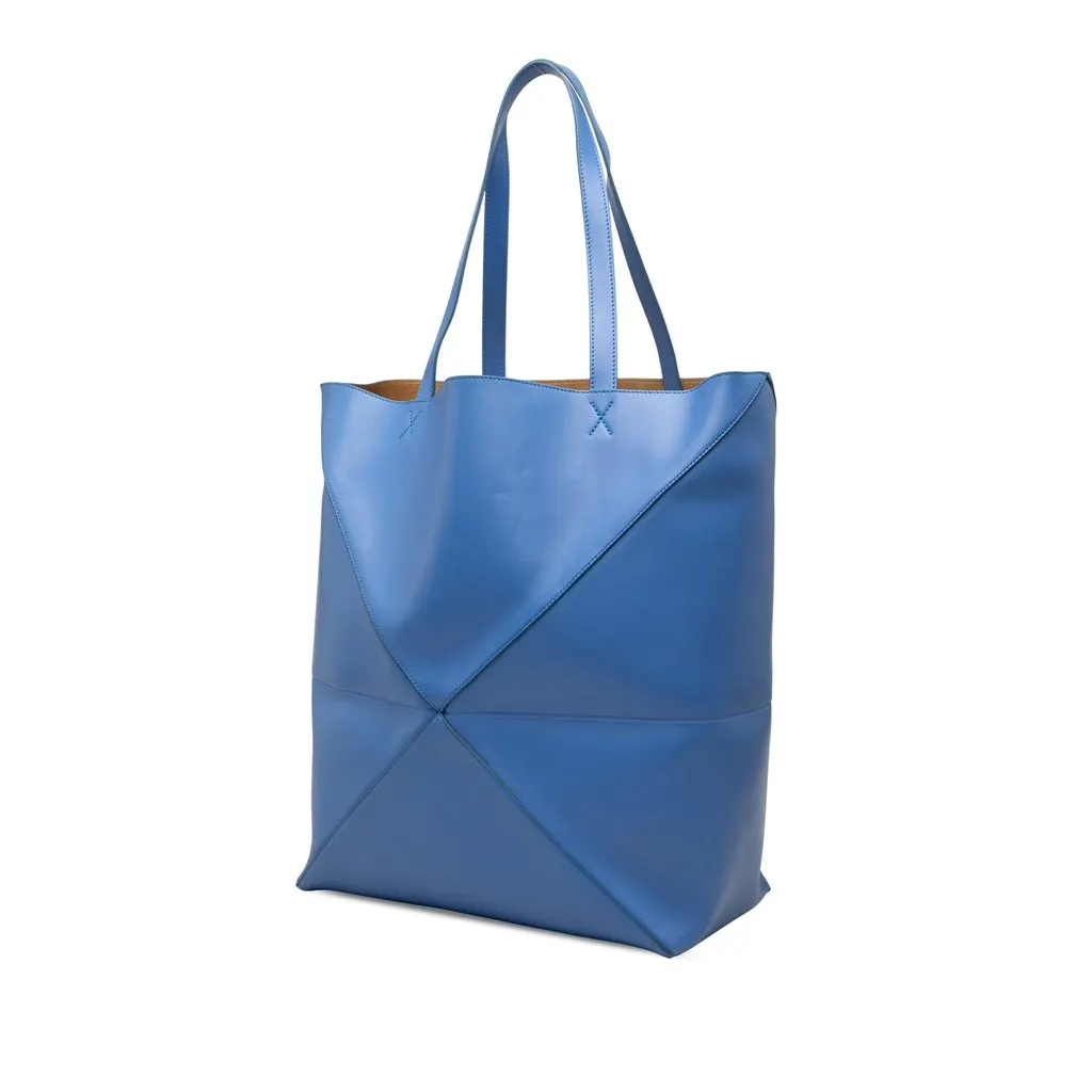 LOEWE Large Shiny Calfskin Puzzle Fold Tote Blue Leather Very good - Back View