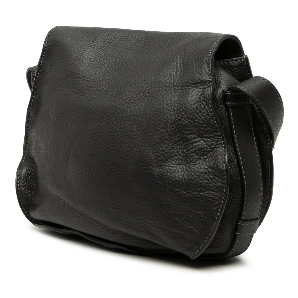 Chloé Medium Grained Calfskin Marcie Saddle Crossbody Black Leather Very good - Back View