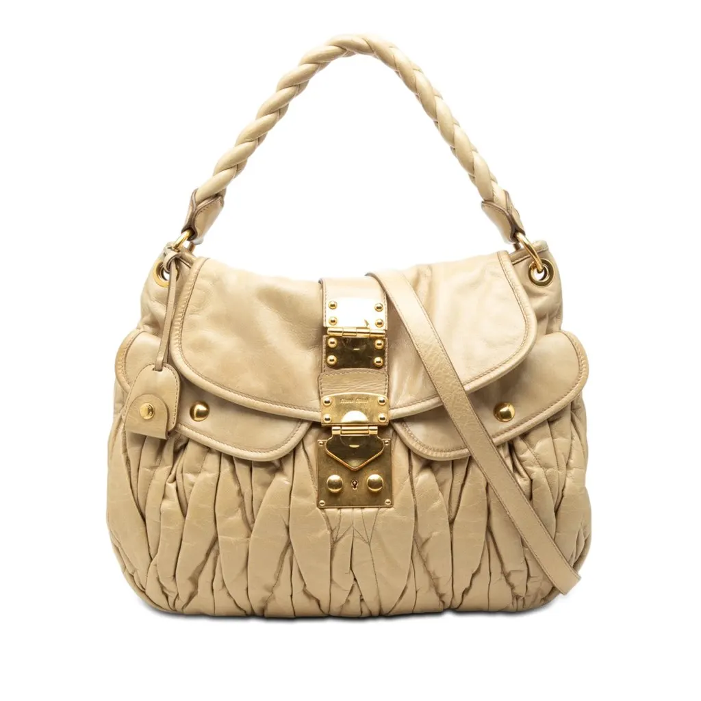 Miu Miu Matelasse Nappa Coffer Satchel Beige Leather Very good - Front View