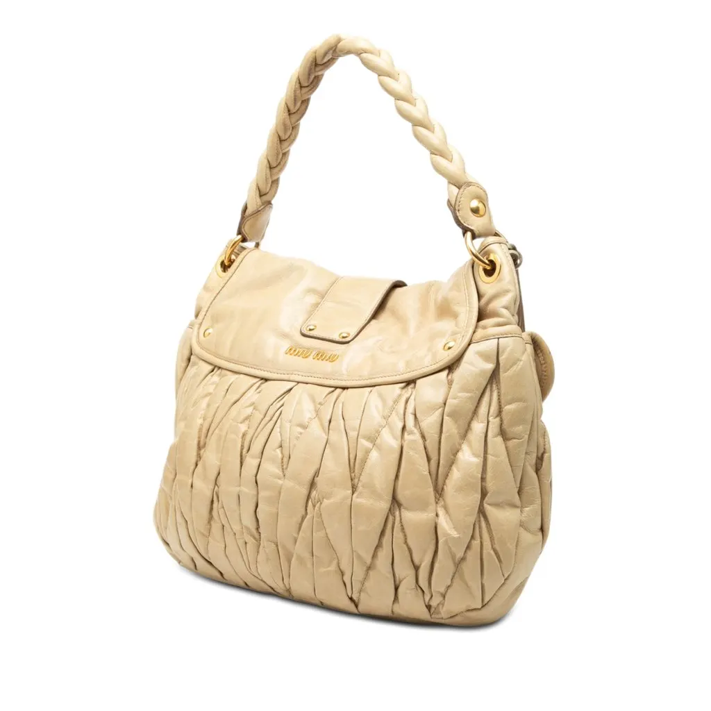 Miu Miu Matelasse Nappa Coffer Satchel Beige Leather Very good - Back View