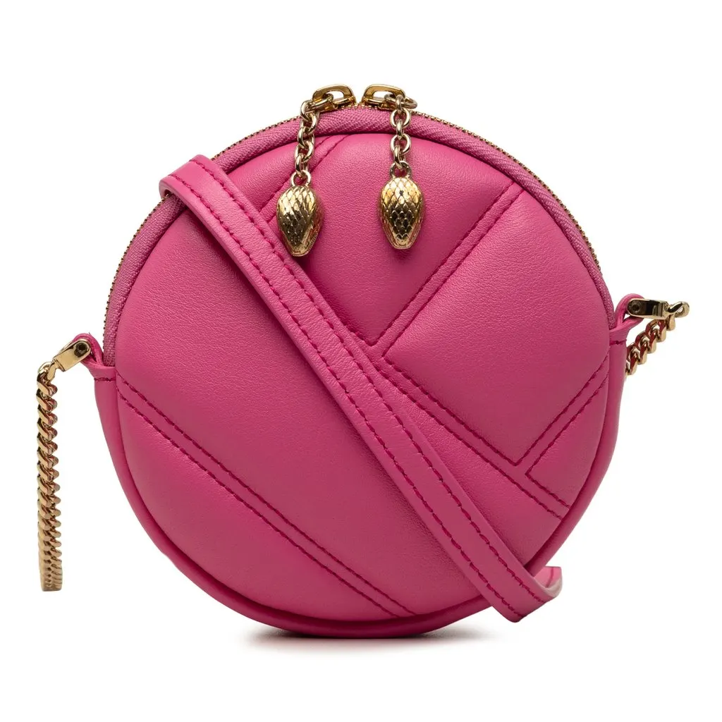 Bvlgari Leather Serpenti Cabochon Round Crossbody Pink Leather Very good - Front View