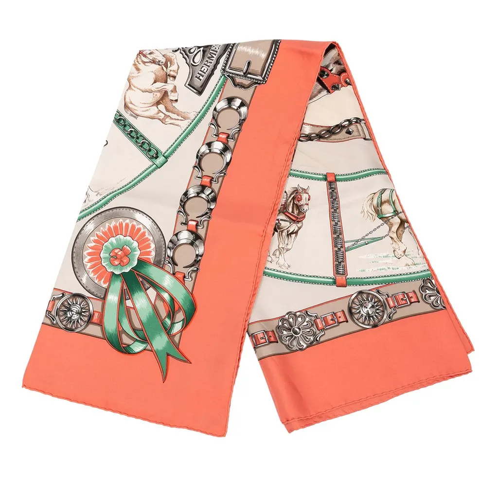 Hermès Chevaux de Trait Silk Scarf 90 Orange Silk Good - Front View