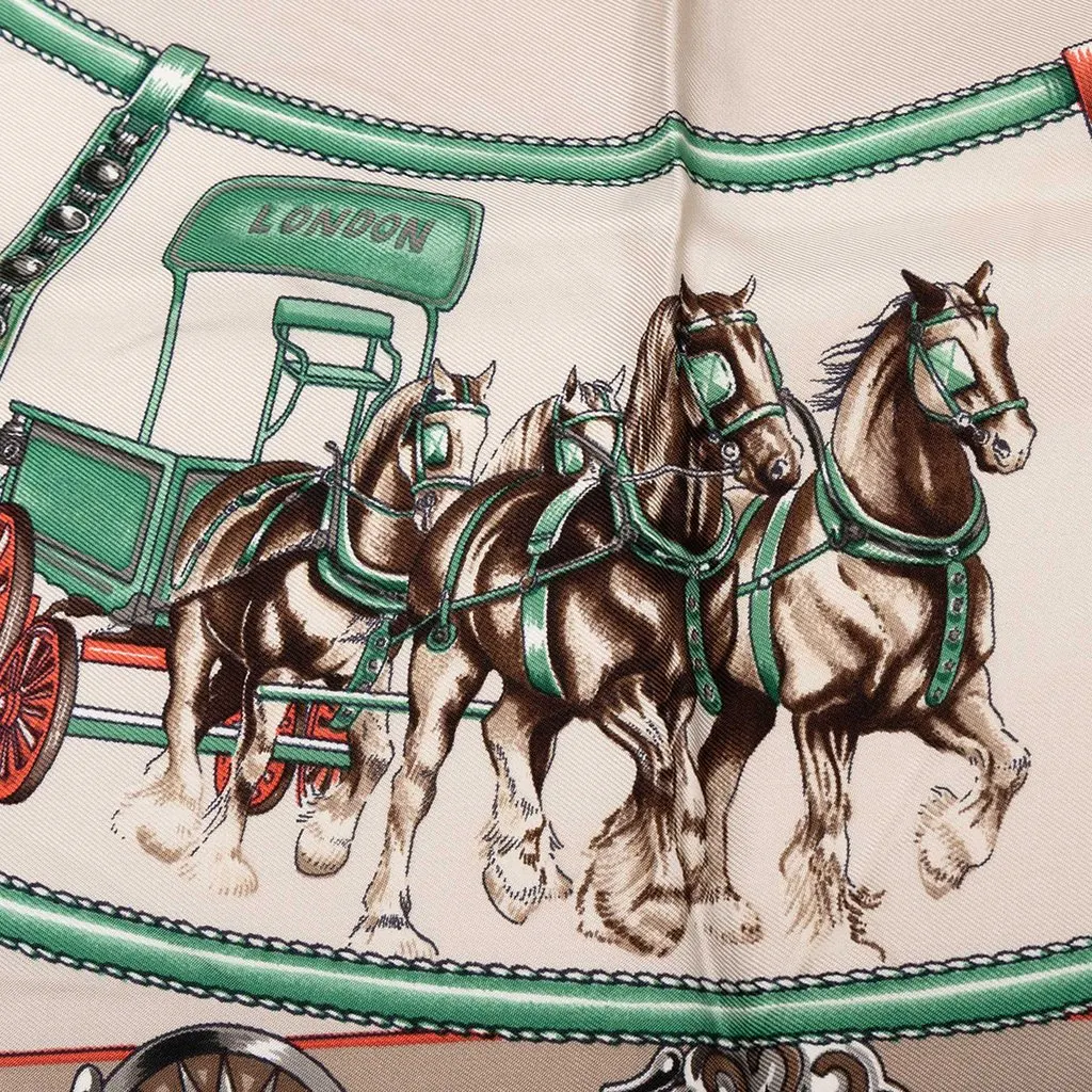 Hermès Chevaux de Trait Silk Scarf 90 Orange Silk Good - Box View