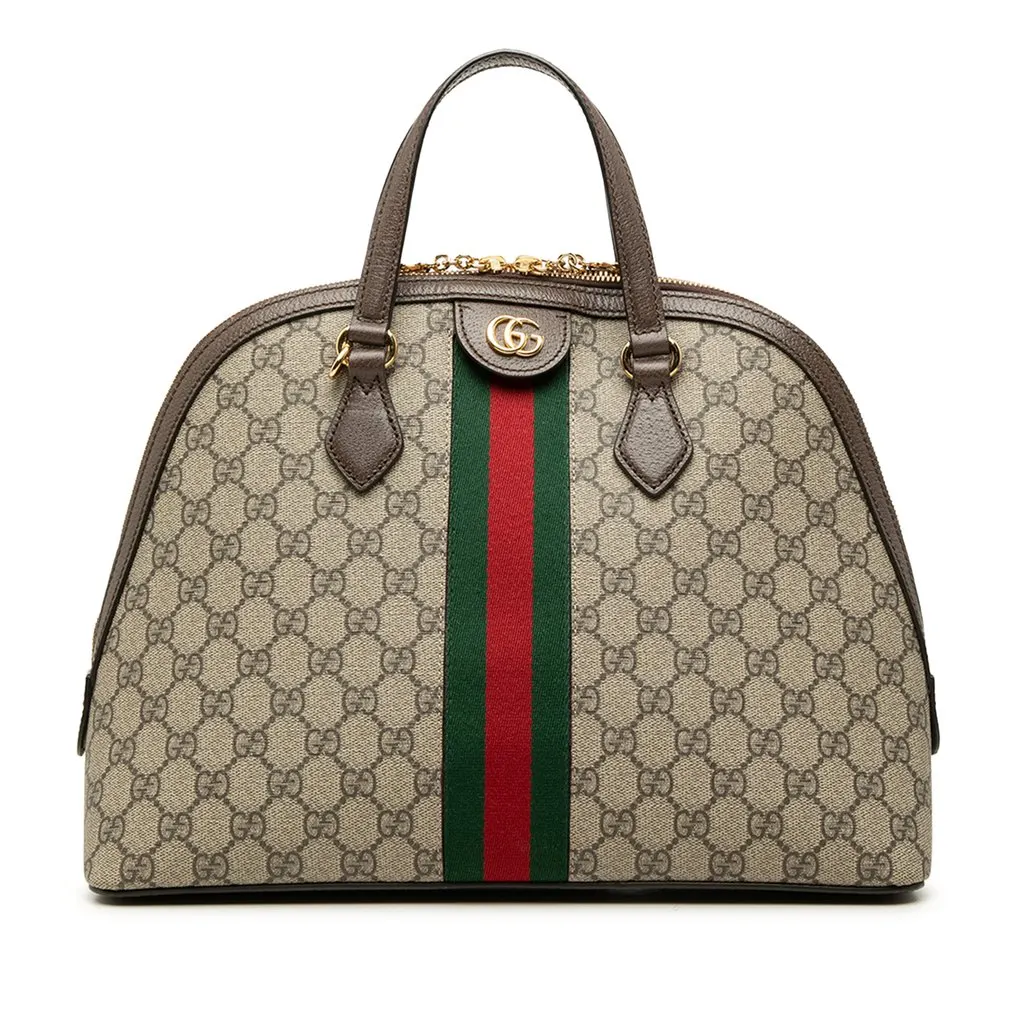 Gucci Medium GG Supreme Ophidia Web Satchel Beige Canvas Very good - Front View