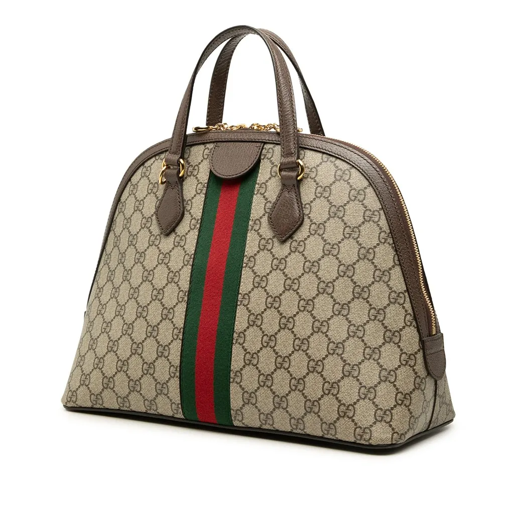 Gucci Medium GG Supreme Ophidia Web Satchel Beige Canvas Very good - Back View
